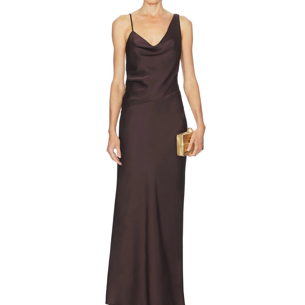 Slip Satin Maxi Dress In Dark Brown